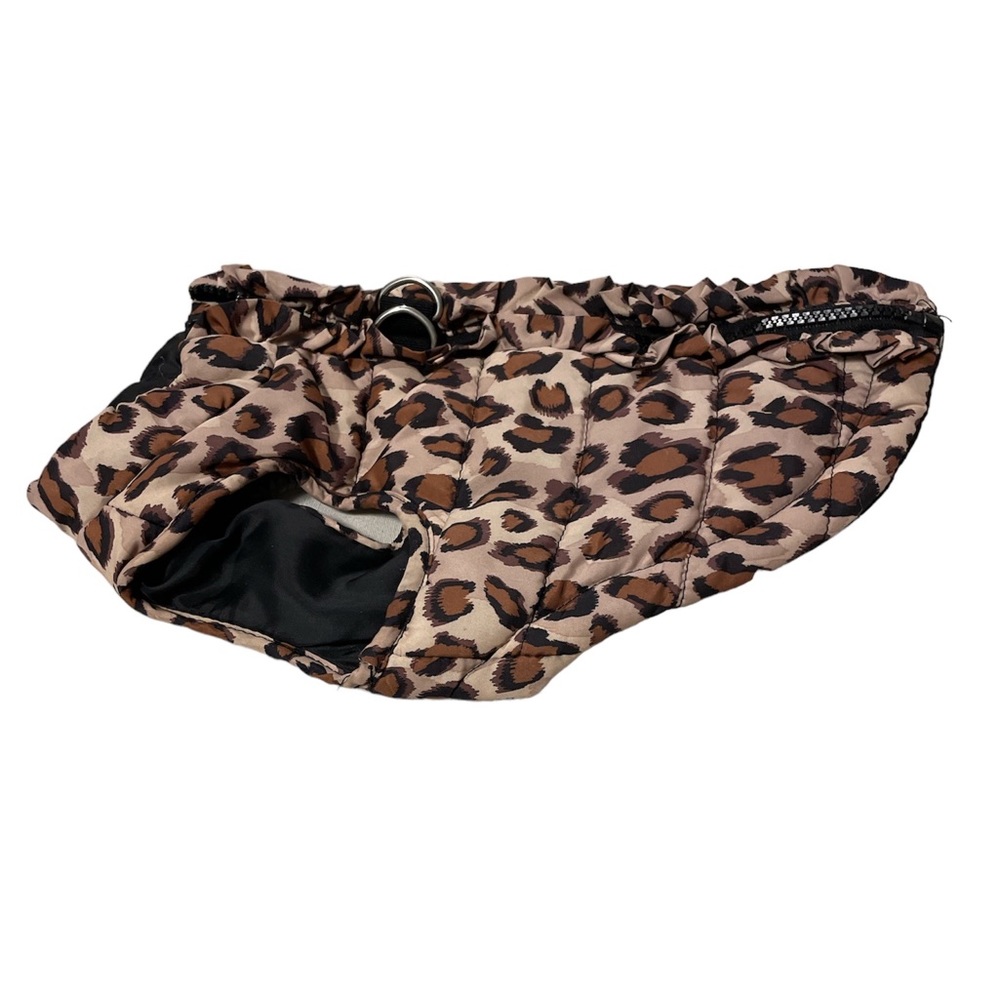 {Lulu Pink} Leopard Dog Ruffle Dress/Coat XS Zipper closure EUC Leash Hooks